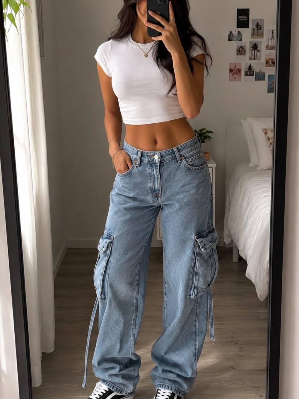 Zara Light Blue Wide-Leg Cargo Jeans